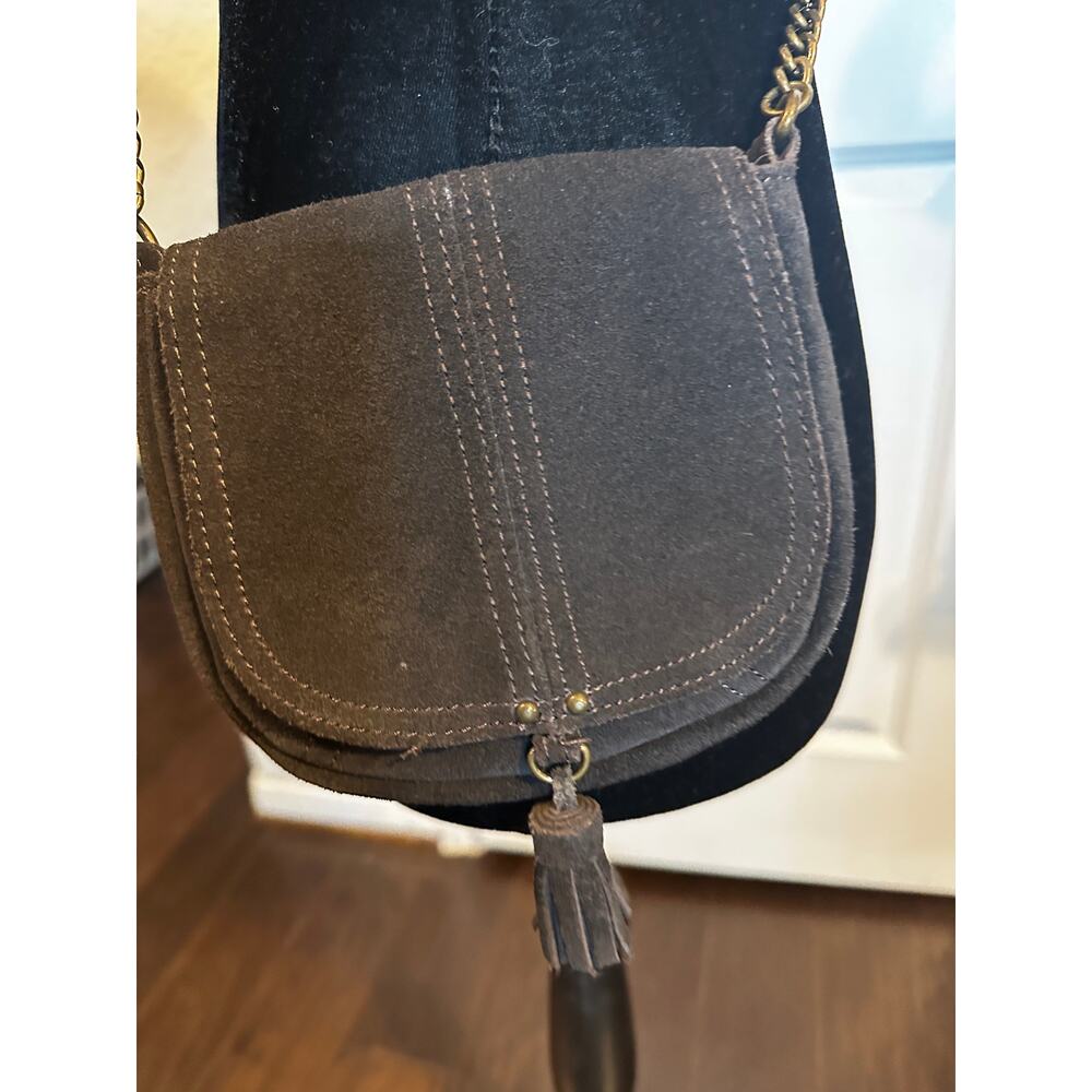 American Eagle Brown Suede Tassel Crossbody Bag Boho Western Chain Strap EUC